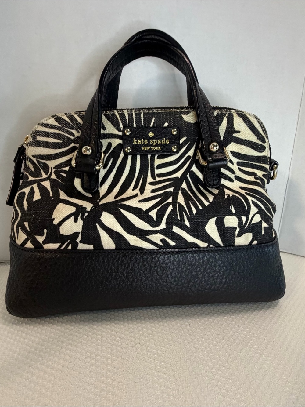kate spade Black and Cream Botanical Print Satchel